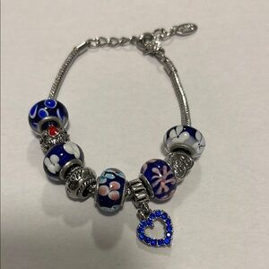 Charmed Feelings Silver and Blue Mom Charm Bracelet with Heart Designs
